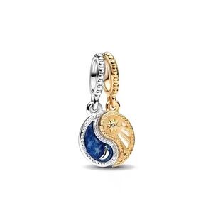 Two-Tone Moon & Sun Dangle Charm - Blue, Gold & Silver